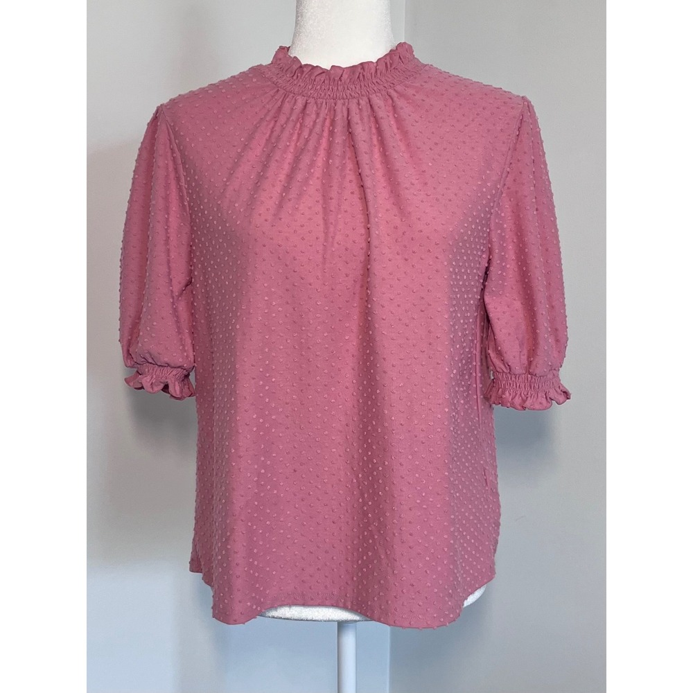 J.Crew Swiss-Dot Smocked-Neck Top Womens Medium Pink Textured Cottagecore